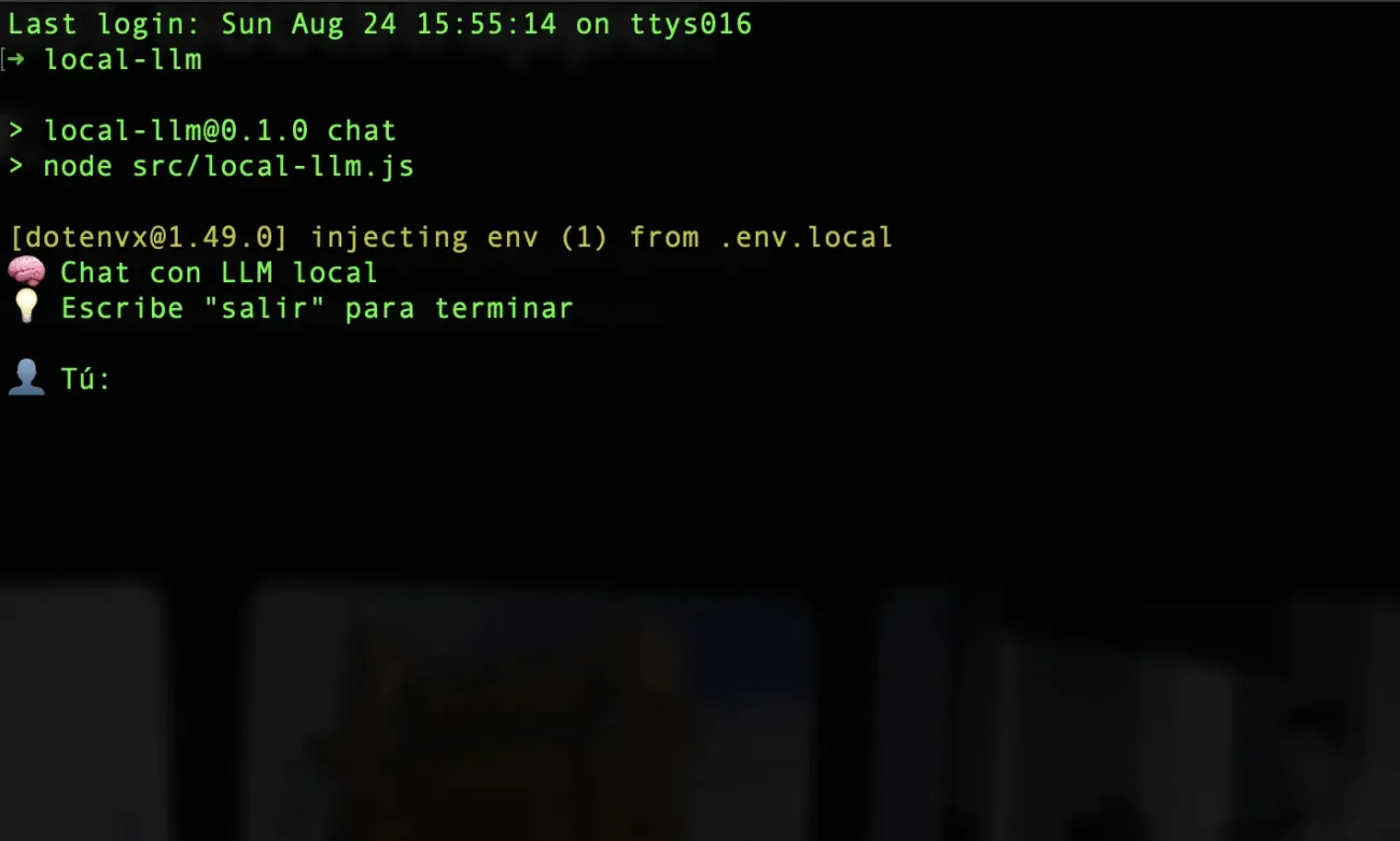 Default macOS Terminal running a local LLM chat